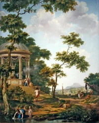 Arkadische Landschaft mit einem Tempel