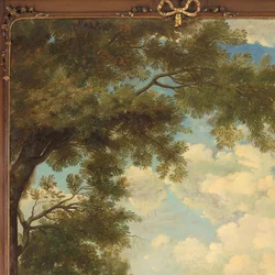 Arkadische Landschaft mit Figuren am Flussufer
