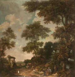 Wandbehang mit holländischer Landschaft, zum Saal in der Nieuwe Doelenstraat 22 gehörend