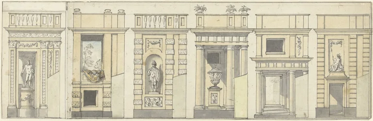 Sechs Entwürfe für eine Dekorationswand