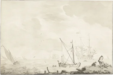 Kriegsschiff am Strand