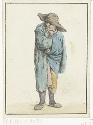 Stehender Bauer mit Hand und Arm in seinem Mantel