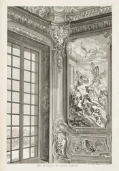 Ansicht der Ecke desselben Kabinetts; Ansicht der Ecke desselben Kabinetts, zeigt links ein großes Fenster und rechts das Gemälde von Zephyr und Flora, 2. Platte