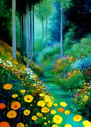Sonnenbeschienener Blumenweg