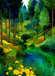 Lebendiges Waldfluss-Tal