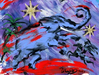 Blauer Elefant und Sterne