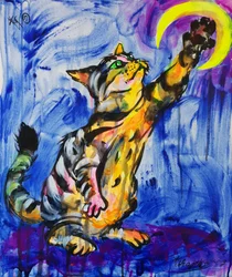 Bunte Katze erreicht den Mond