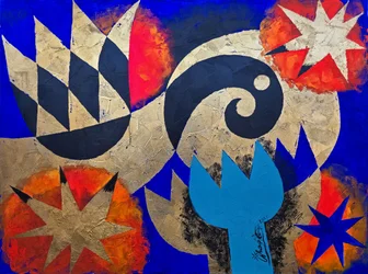 Dynamische blaue und goldene Formen