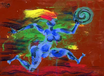 Dynamische blaue Frau