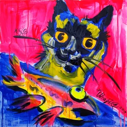 Ausdrucksstarke Katze und Fisch