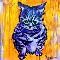 Grummelige lila Katze