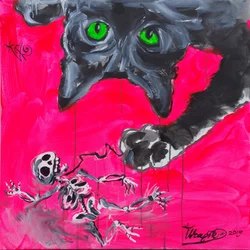 Monsterkatze und Skelettpuppe