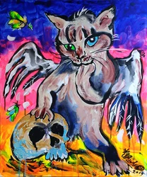 Mystische Katze und Schädel