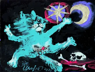 Mystische Katze und Mond