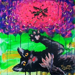 Verspielte Fantasie mit schwarzer Katze