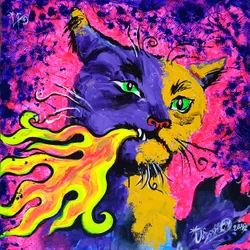 Lebendige feueratmende Katze