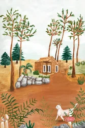 Waldhütte mit Katze