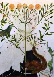 Frau und Waldkreaturen