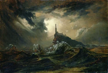 Stürmisches Meer mit Leuchtturm