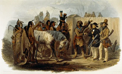 Prinz Max von Wied-Neuwied (1782-1867) und Karl Bodmer werden von den Hidatsa-Indianern begrüßt