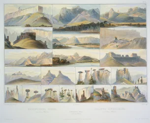 Bemerkenswerte Hügel am oberen Missouri, graviert von F. Salathe, veröffentlicht 1839
