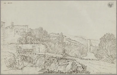 Ansicht von Rieti in den Apenninen mit der Brücke über den Velino