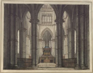 Axel und Walburg. Trauerspiel von Adam Oehlenschläger. Entwurf zu einer Dekoration. Inneres einer Gruftkirche