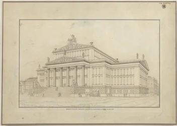 Berlin. Schauspielhaus auf dem Gendarmenmarkt. Perspektivische Ansicht der Vorderseite