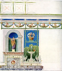 Berlin, Wilhelmplatz. Palais des Prinzen Karl von Preußen, Speisesaal. Entwurf zu Wand und Decke