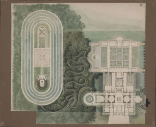 Potsdam-Sanssouci. Antikes Landhaus bei Schloss Charlottenhof. Situationsplan und Grundriss