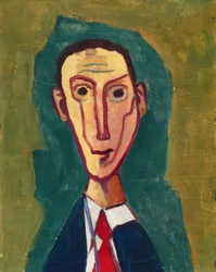 Expressionistisches Männerbildnis mit roter Krawatte