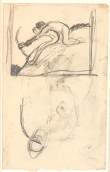Entwurf für das Bild "Höder und Loke", außerdem (auf dem Kopf) Andeutung einer Figurenkomposition