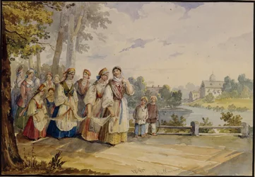 Russische Bauernmädchen mit Festtagskleid, 1845