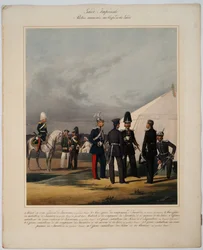 Kaiserliche Garde: Pioniere (Sappeure), Invaliden und Gendarmen - Pioniere des Kaiserlichen Gardekorps - Piratsky, Karl Karlovich (1813-1889) - 1867 - Farblithographie - 56x45 - Private Sammlung