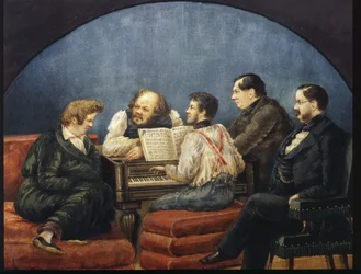 Der Komponist Michail I. Glinka und seine Freunde (Gruppenporträt von K. Briullov, M. Glinka, Y. Yanenko, N. Kukolnik)