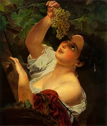 Italienischer Mittag, Italienisches Mädchen beim Traubenpflücken