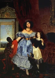 Porträt der Gräfin Julia Samoilova mit ihrer Stieftochter Amazillia Pacini und einem schwarzen Jungen, 1832-1834