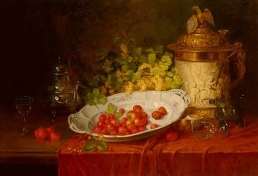 Stillleben mit Erdbeeren und Trauben