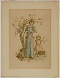 Frau mit Besen und kleines Mädchen