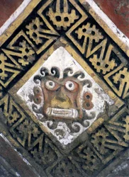 Detail einer Wand im Inneren der Pyramide, möglicherweise ein Tempelkomplex, gebaut von den Moche, ca. 200-500 n. Chr. (Detail)