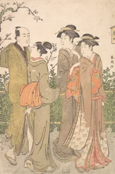 Eine Gruppe von drei Frauen begleitet von einem Diener, 1780-1795