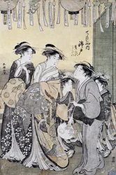 Kurtisane Nishikido aus dem Chojiya Teehaus, umgeben von ihren Damen, Detail