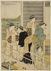 Frauen auf einem Balkon eines Yoshiwara-Tehauses
