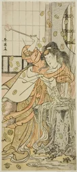 Der Schauspieler Segawa Kikunojo III als Drachenjungfrau verkleidet als Osaku im Stück Sayo no Nakayama Hiiki no Tsurigane, aufgeführt im Nakamura-Theater im elften Monat, 1790
