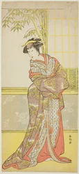 Schauspieler Sanogawa Ichimatsu III möglicherweise als Masago Gozen in "Der Spiegel des Ostens einer Kurtisane" ("Keisei azuma kagami")