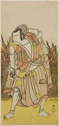 Der Schauspieler Nakamura Nakazo I als Hachiman Taro Yoshiie (?) im Stück Oshu Adachi ga Hara (?), aufgeführt im Nakamura Theater (?) im vierten Monat, 1775 (?)