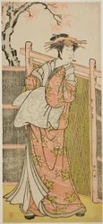 Der Schauspieler Sawamura Sojuro III als Geist der Kurtisane Takao im Stück Takao Daimyojin Momiji no Tamagaki, aufgeführt im Nakamura-Theater im siebten Monat, 1787