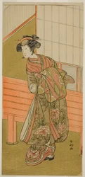 Der Schauspieler Segawa Kikunojo III als Kurtisane Takamura von Onoteruya (?) im Stück Sugata no Hana Yuki no Kuromushi (?), aufgeführt im Ichimura Theater (?) im elften Monat, 1776 (?)