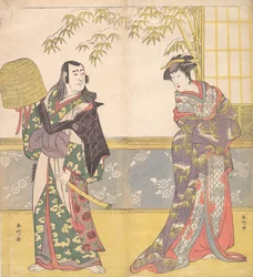 Kabuki-Schauspieler Sawamura Sojuro III und Sanogawa Ichimatsu III in Einem Spiegel einer Kurtisane