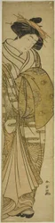 Kurtisane in einem Kimono mit Chrysanthemenmuster